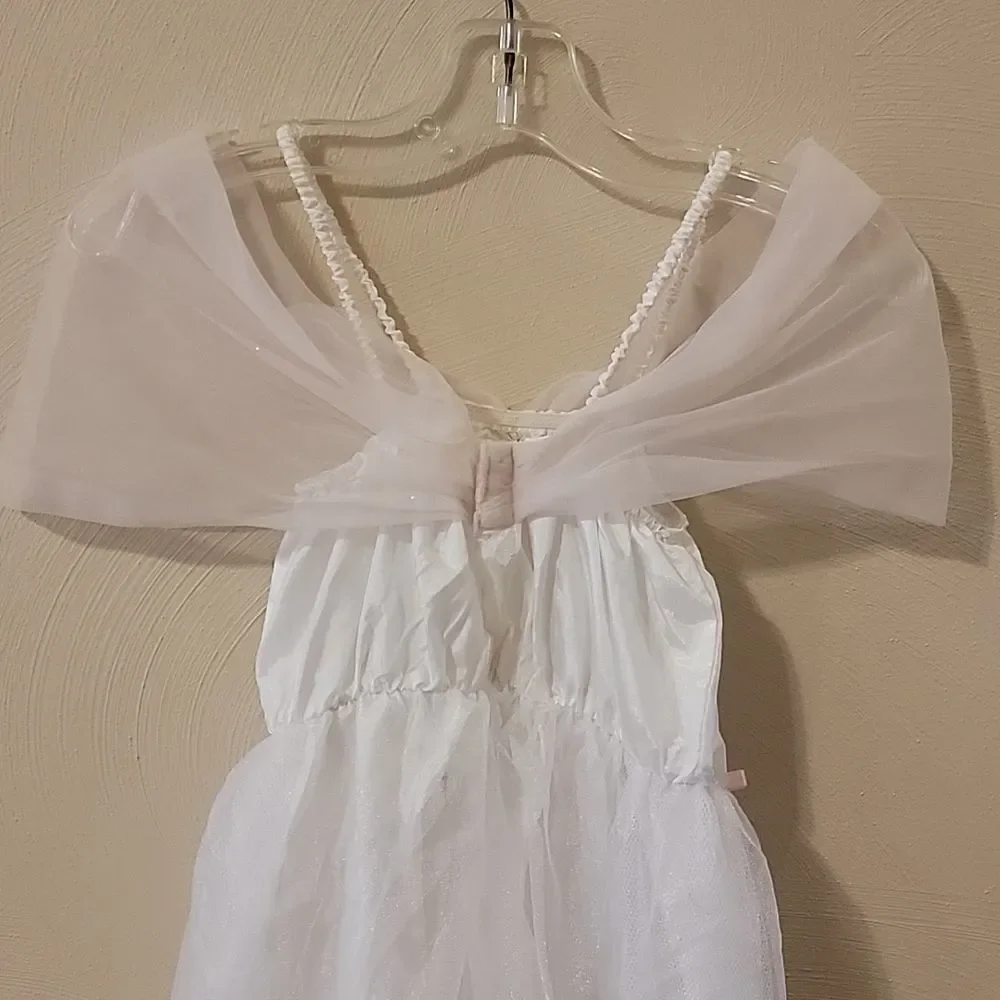 BARBIE LICENSED WHITE WITH PINK RIBBONS GOWN DRESS COSTUME, SIZE 4-6